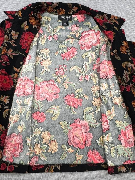Briggs New York Jacket Womens Size 2X Black Red Floral Button Up Lightweight - Picture 5 of 15